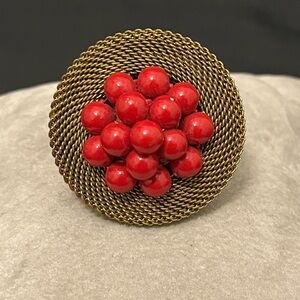 Unique and Rare Gold and Red Beaded Lenora Dame Ring
